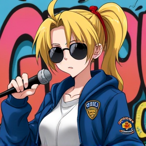 female anime blonde police ponytail rap