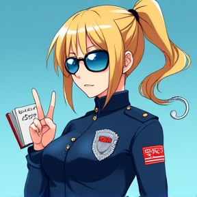 anime blonde police girl ponytail sunglasses