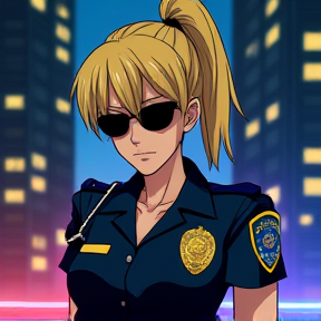 blonde police anime cop ponytail sunglasses