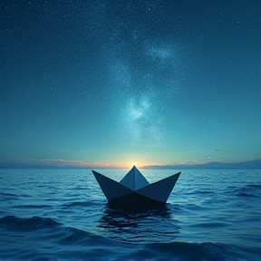 Paper boat on endless sea 