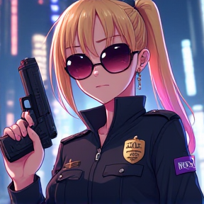 blonde anime cop girl ponytail sunglasses