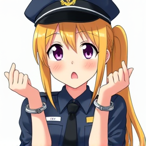 police girl anime blonde anime girl ponytail shrugging her shoulders