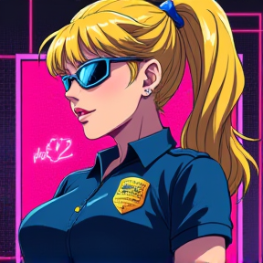 Police anime blonde girl sunglasses shrugging ponytail blonde anime police girl