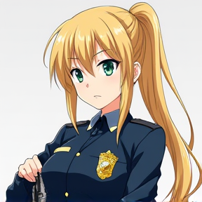 Blonde anime police girl with ponytail