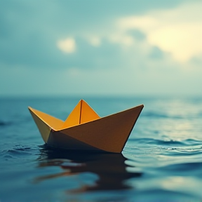 Paper boat on endless sea 