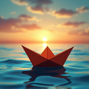 Paper boat on endless sea 