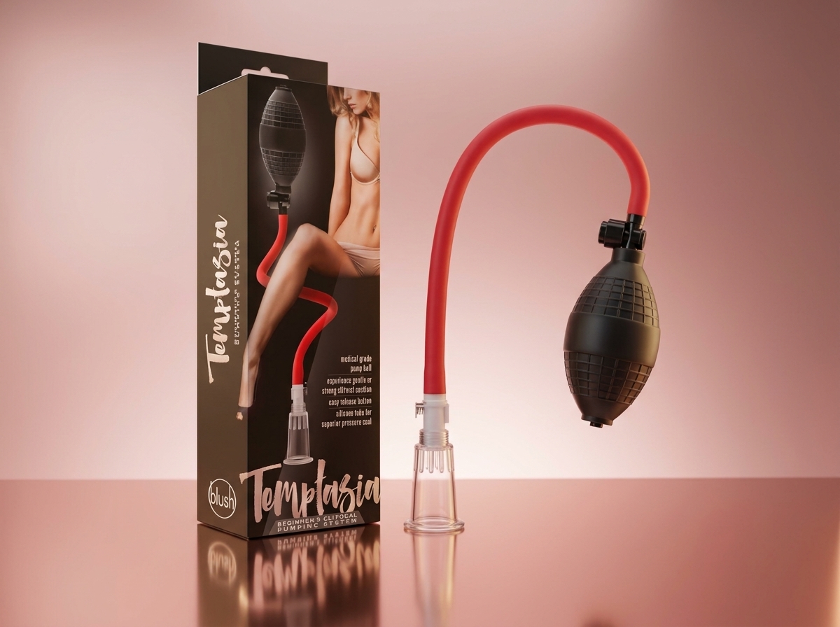 Black beginner clitoral pumping system with small cup and hand pump