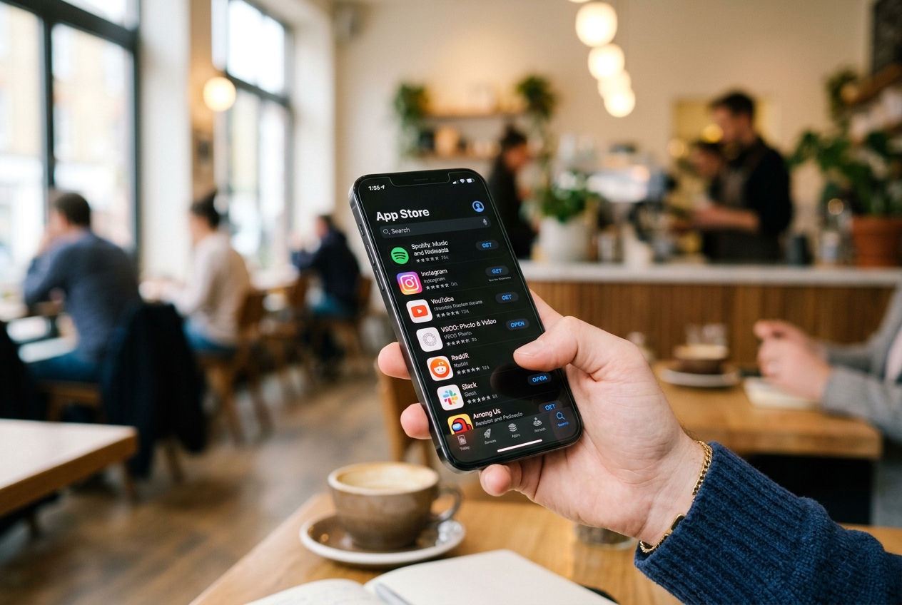 Ekran smartfona z aplikacjami i sklepem App Store