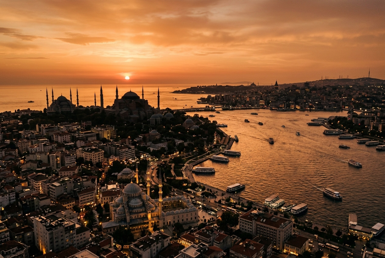 Istanbul skyline at golden hour