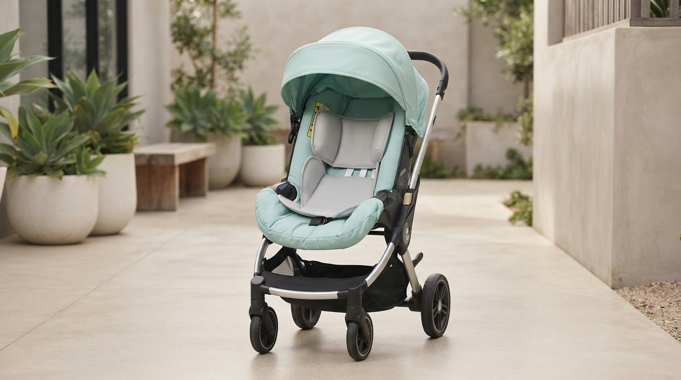 Baby Stroller & Car Seat Cushion with Head Protection for Newborns in an appropriate real-world setting