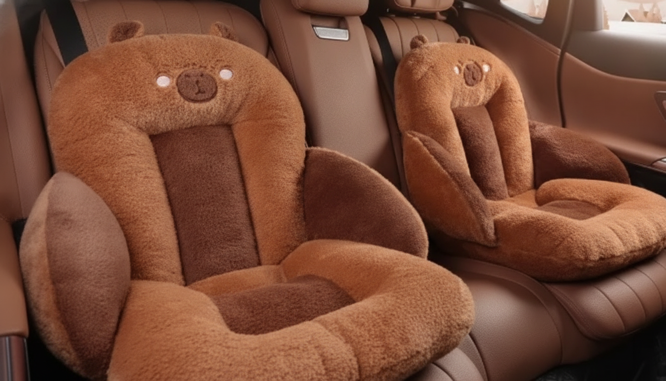 Cute Cartoon Plush Car Seat Cushion setup detail