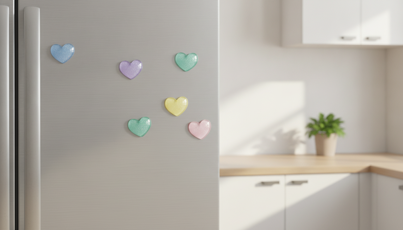 6pcs Glitter Heart Fridge Magnets – Sparkly Home & Office Decoration in an appropriate real-world setting