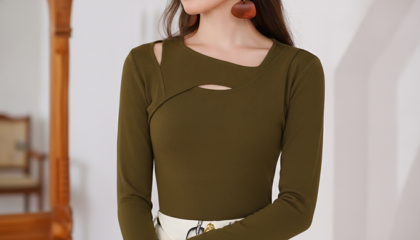 Vintage Slim Knitted T-shirt for Women setup detail