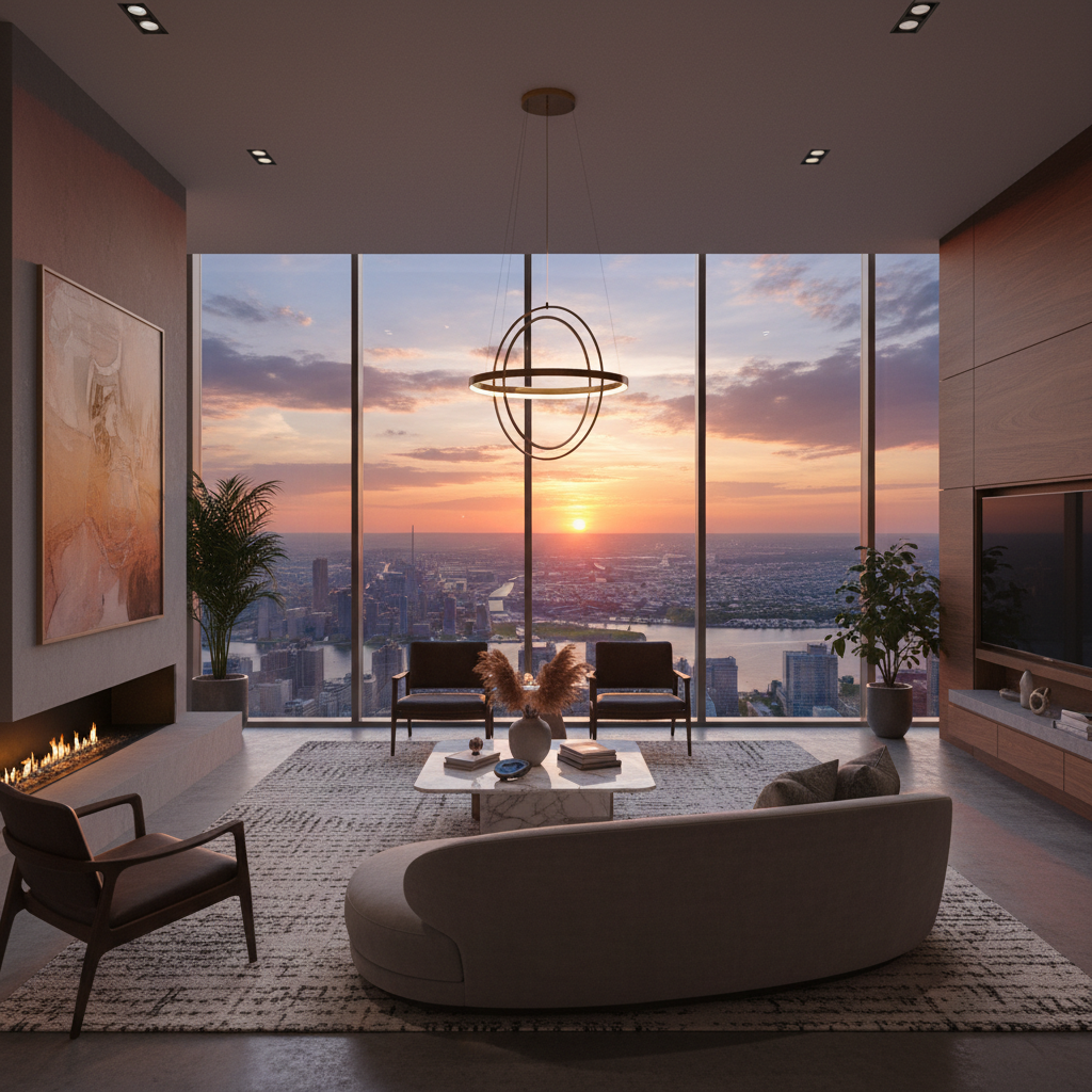 AI-generated modern interior design with luxury penthouse render