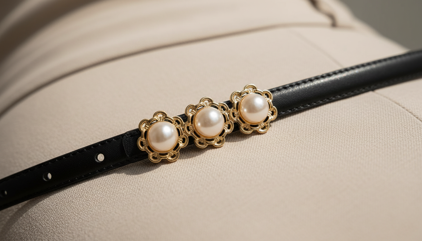 Elegant Pearl Women’s Thin Genuine Leather Belt – Stylish Waistband for Dresses & Jeans setup detail