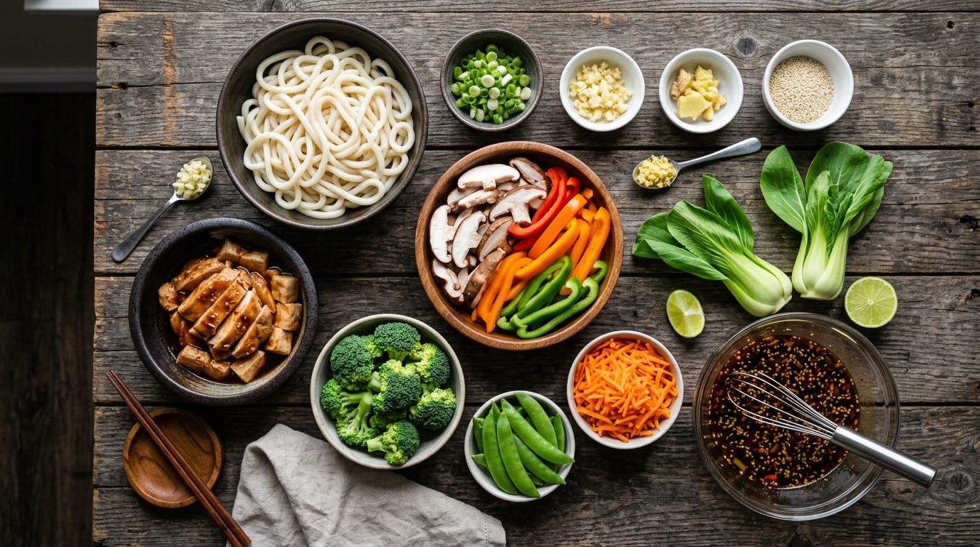 Easy Udon Stir Fry Recipe Ready in 30 Minutes ingredients