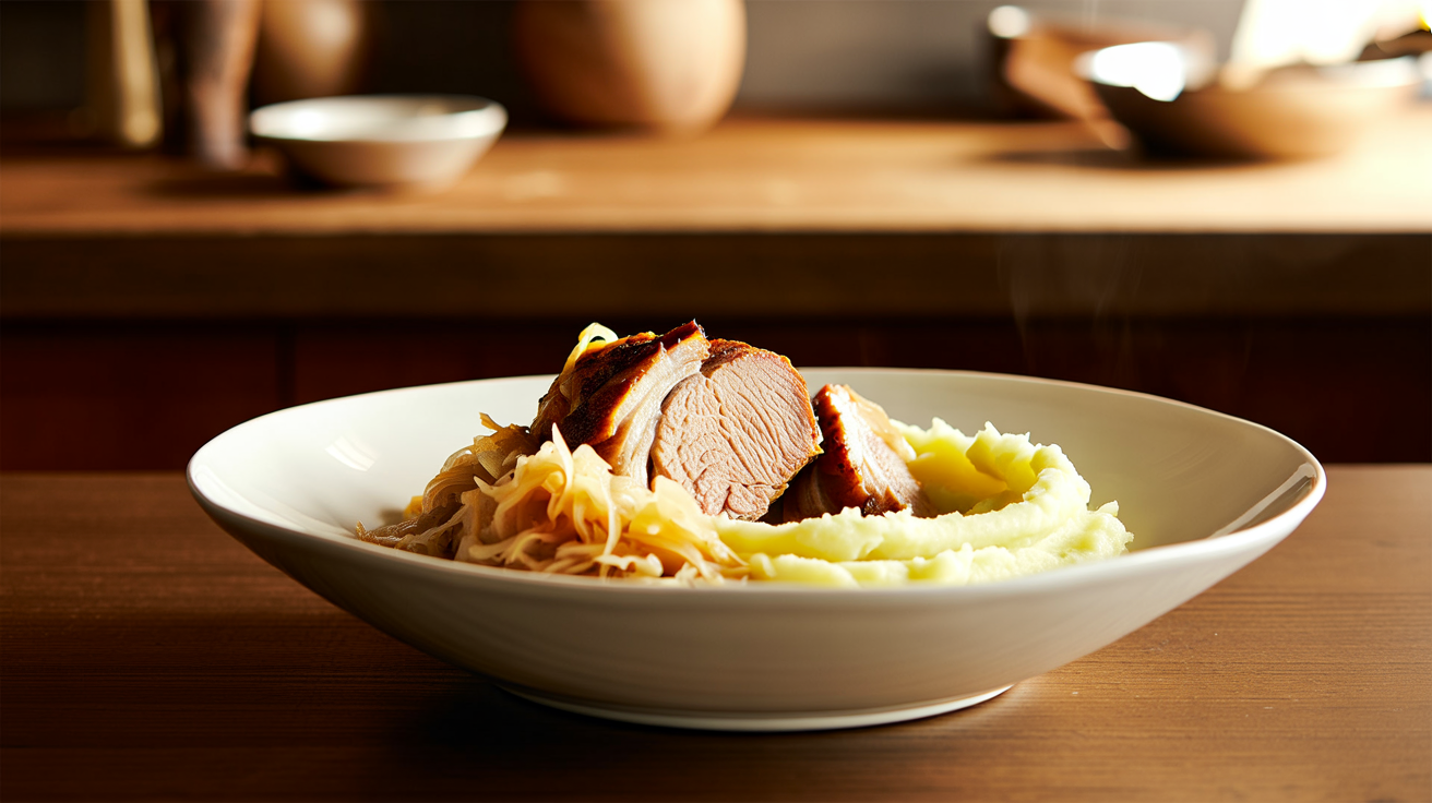Slow Cooker Pork and Sauerkraut Recipe (Easy!) plated