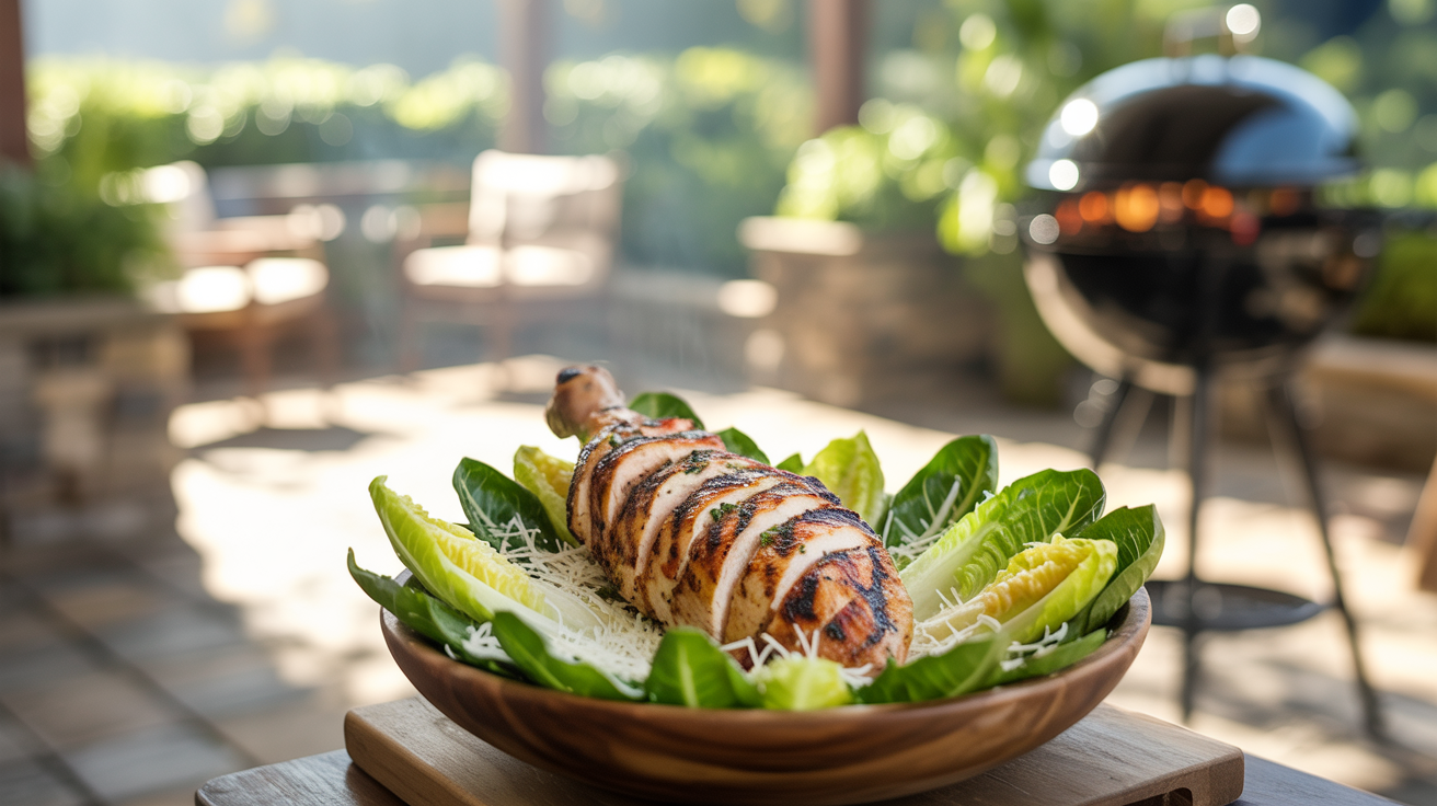 Grilled Chicken Caesar Salad Recipe - Pitmaster Guide plated