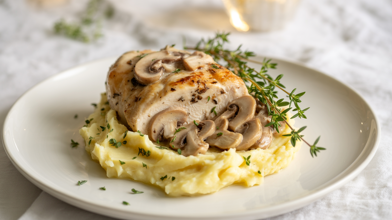 Creamy Mushroom Chicken Recipe - Easy One Pan Dinner plated