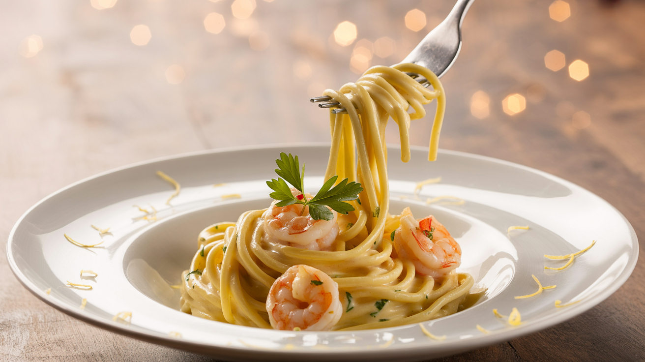 Easy Creamy Lemon Shrimp Pasta Recipe - 20 Minutes plated