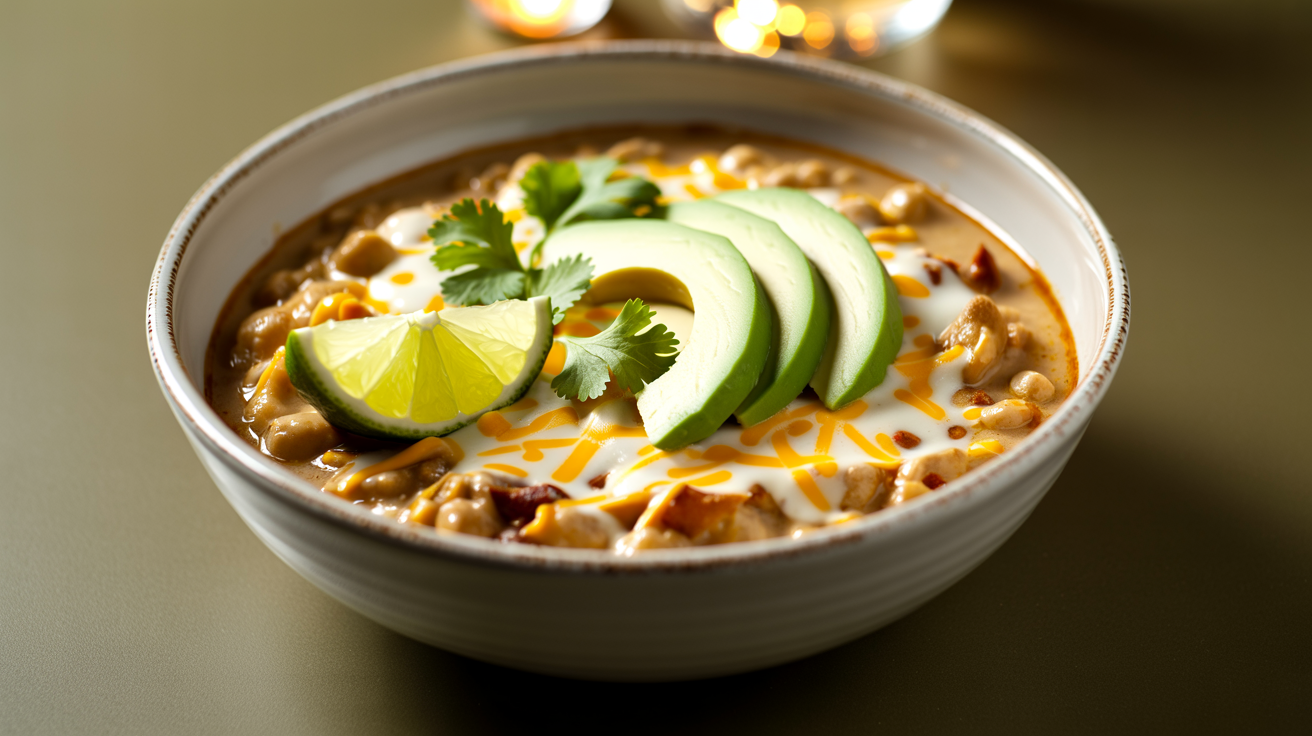 Slow Cooker White Chicken Chili Recipe plated