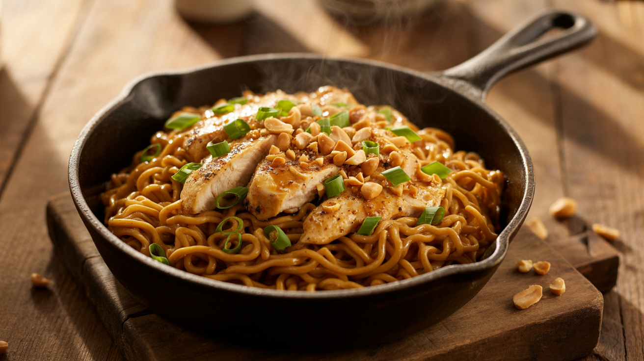 Spicy Peanut Noodle Recipe with Chicken - Ready in 30 Min