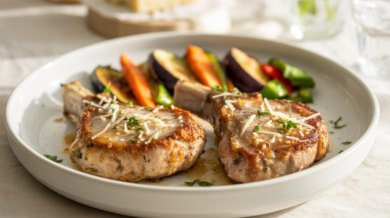 Garlic Parmesan Pork Chops Recipe - Juicy & Flavorful plated