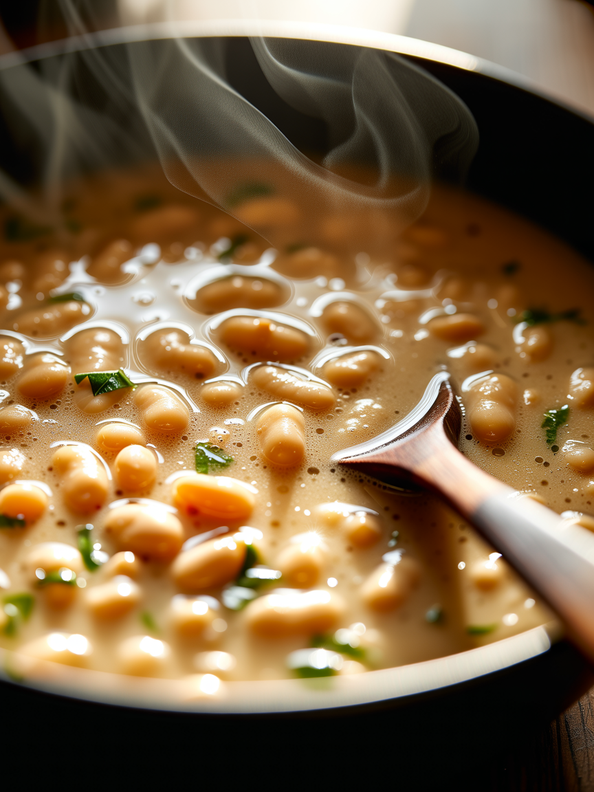 Slow Cooker Tuscan White Bean Soup Recipe closeup detail