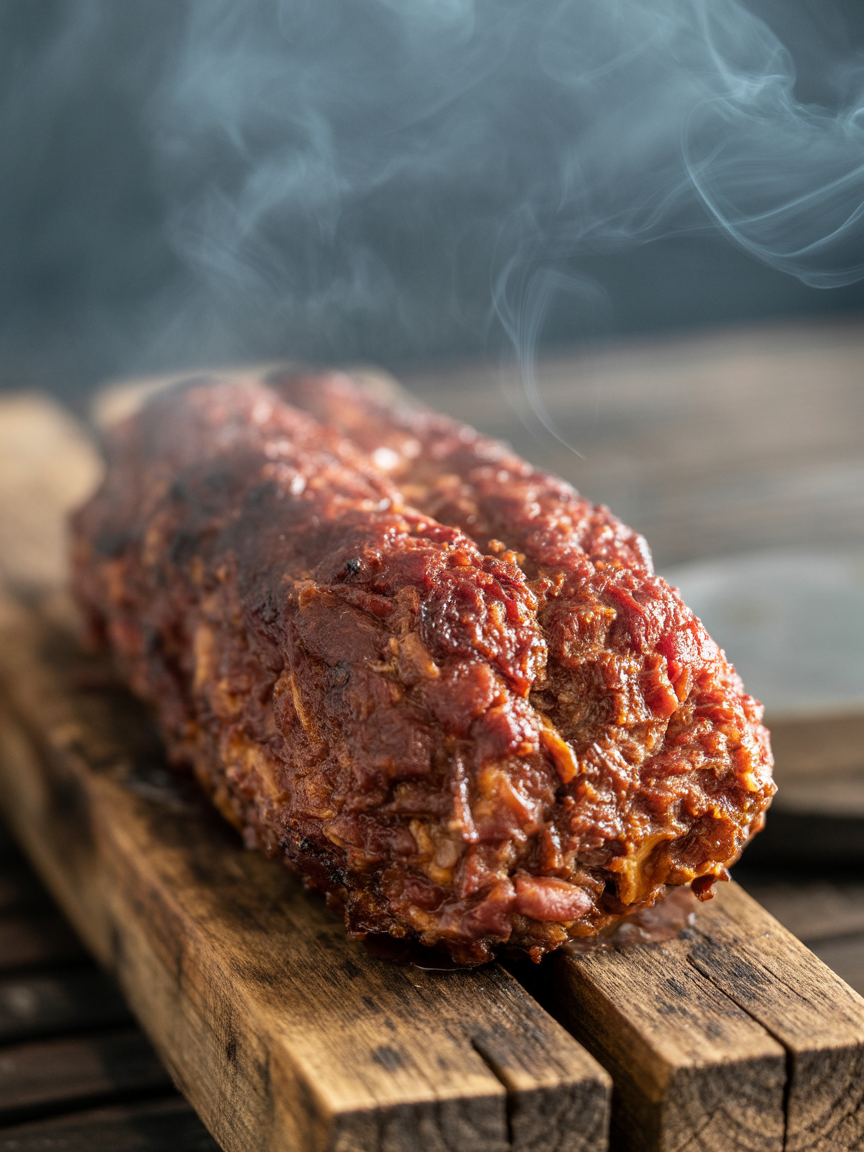 Smoked Meatloaf Recipe on the Pellet Grill closeup detail