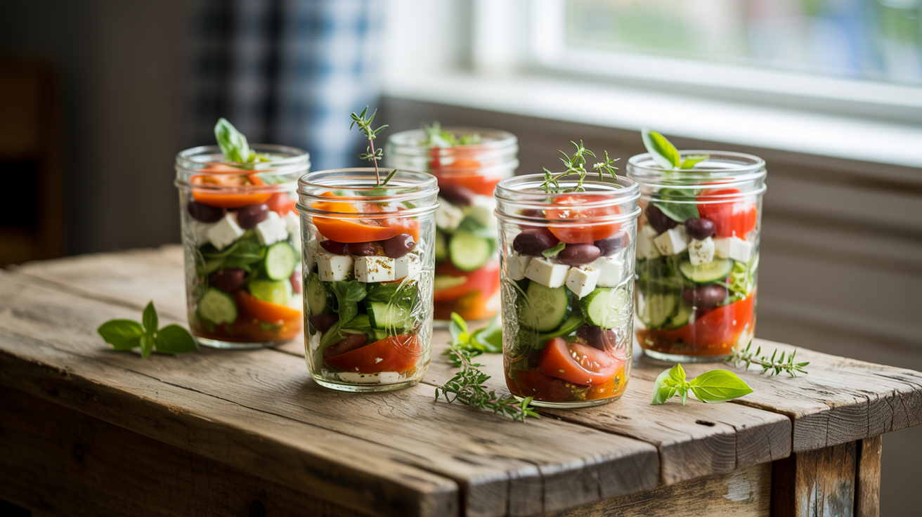 Mason Jar Greek Salad Recipe - Fresh & Portable Meal Prep