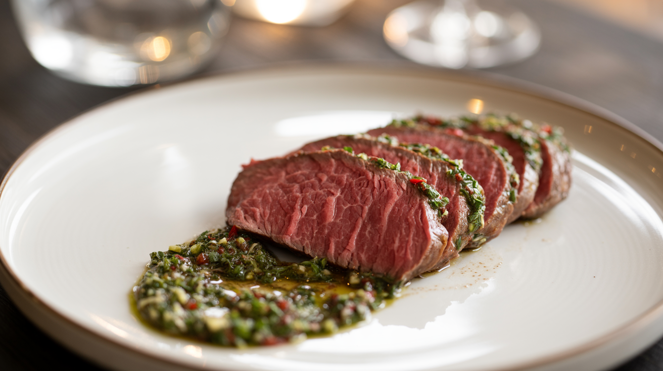 Best Chimichurri Flank Steak Recipe - Easy & Flavorful plated