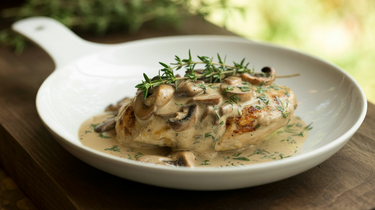 Creamy Mushroom Chicken Recipe - Easy One-Pan Dinner plated