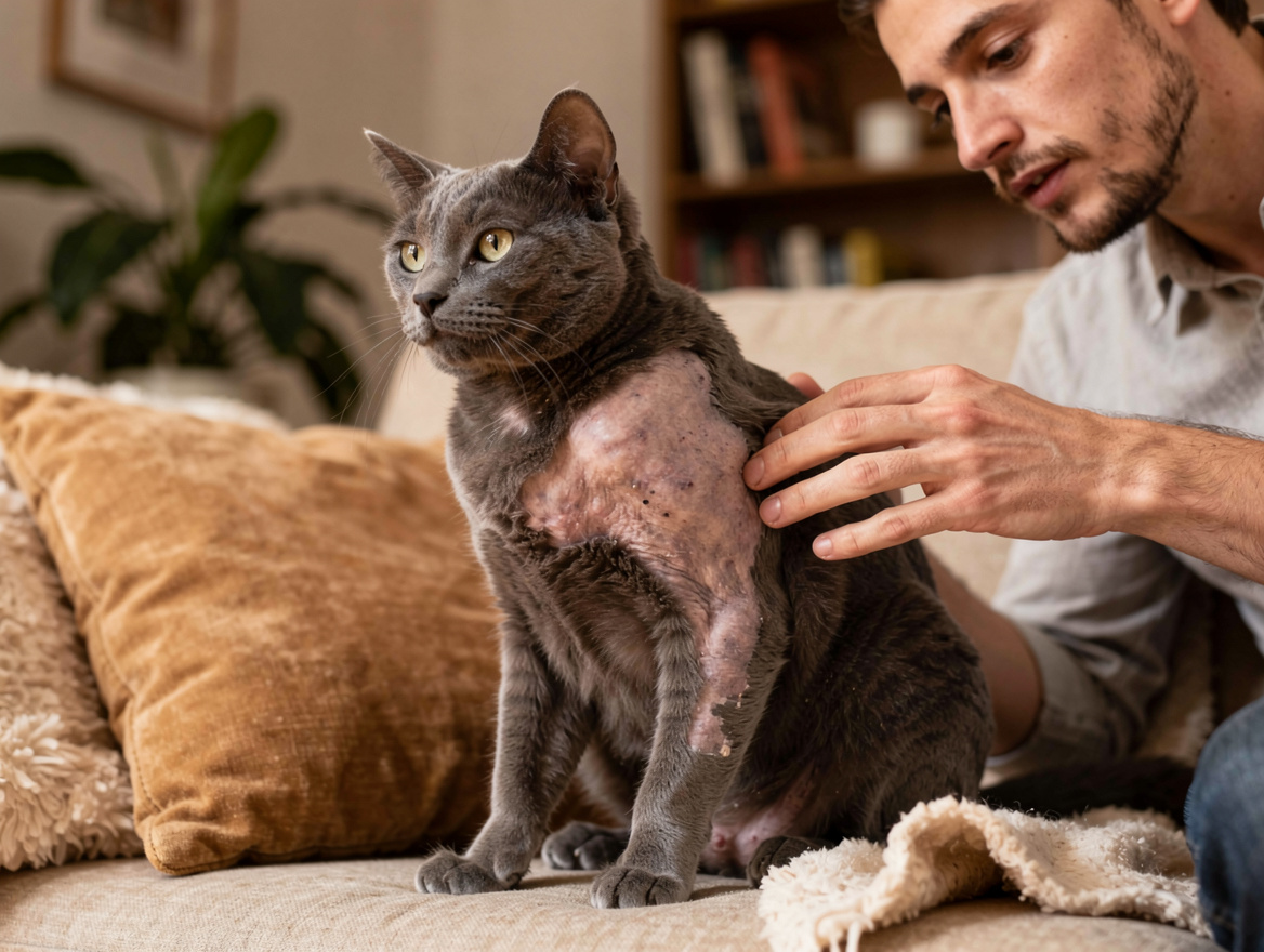 Perte de poils par plaques, oreilles ou ventre : localisation = diagnostic – mon chat perd ses poils