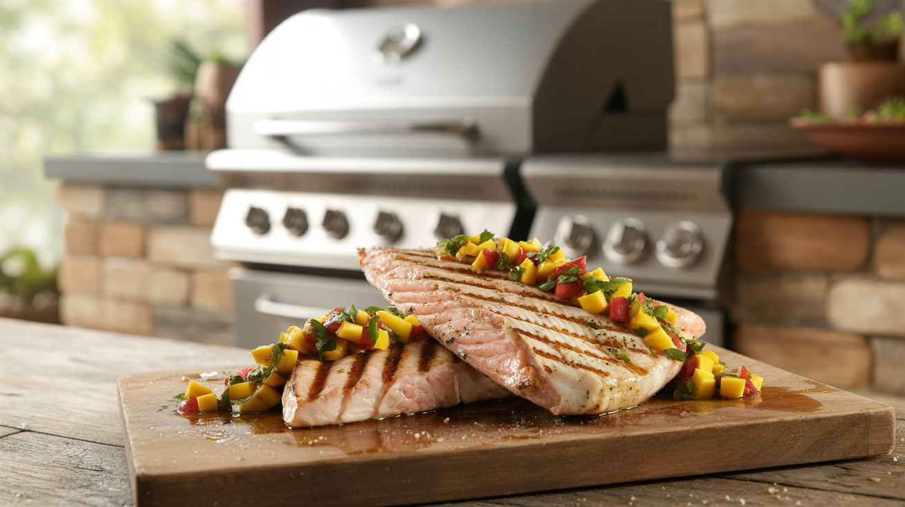 Grilled Swordfish Recipe with Mango Salsa - Perfect Summer plated