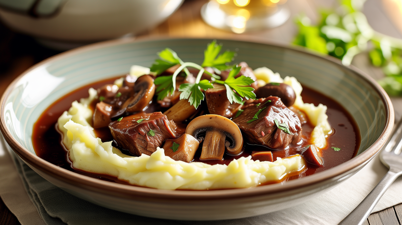 Slow Cooker Beef Bourguignon - Rich French Classic plated