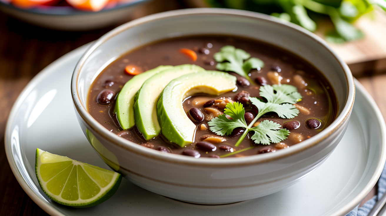 Slow Cooker Black Bean Soup Recipe (Easy & Hearty) plated