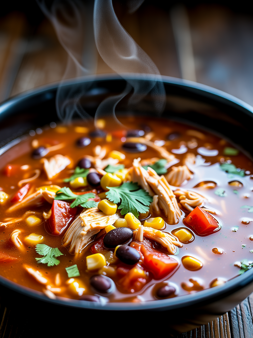 Slow Cooker Chicken Enchilada Soup Recipe closeup detail