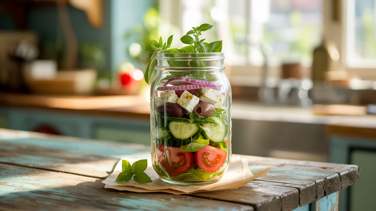 Mason Jar Greek Salad Recipe - Fresh & Easy Meal Prep