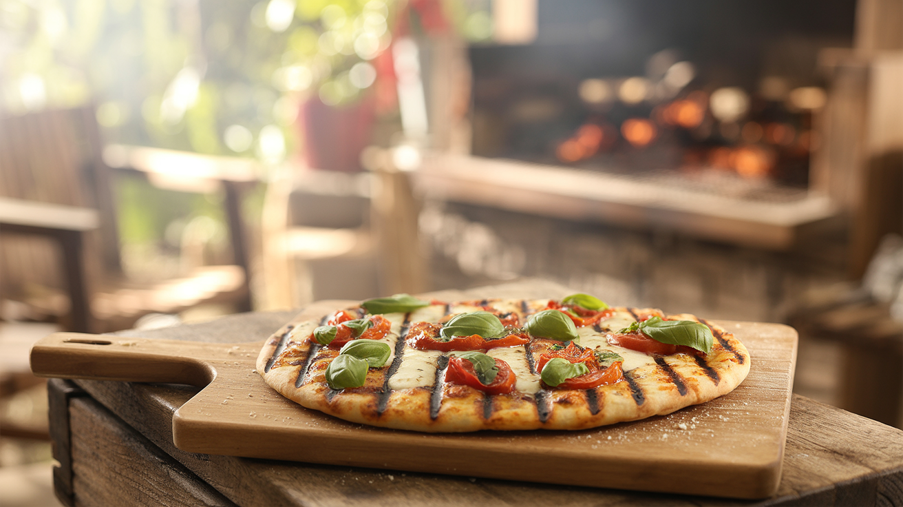 Grilled Pizza Recipe - Smoky Flatbread on the Grill plated