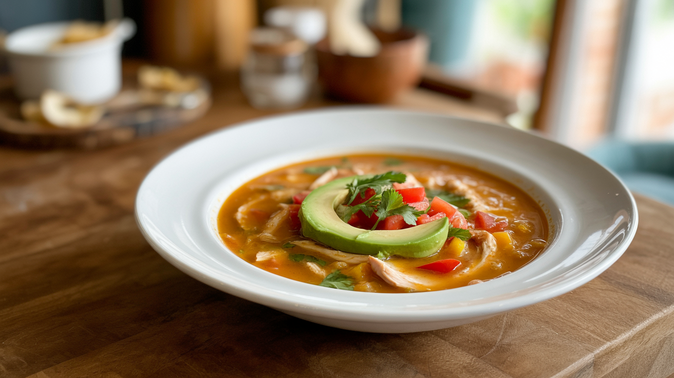 Slow Cooker Chicken Tortilla Soup Recipe - Easy & Delicious plated