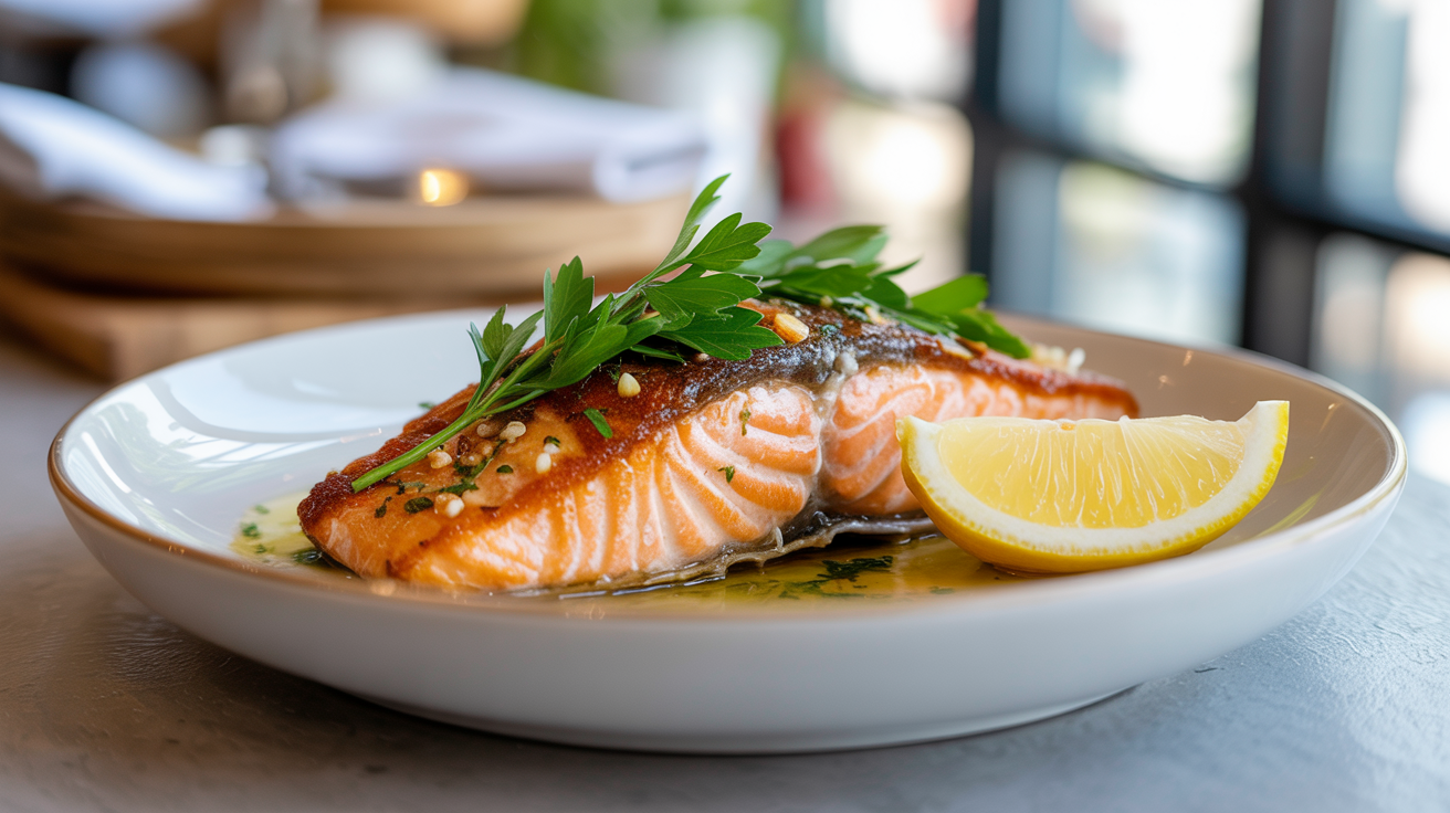 Garlic Butter Salmon Recipe - Crispy Pan Seared in 20 Minutes plated