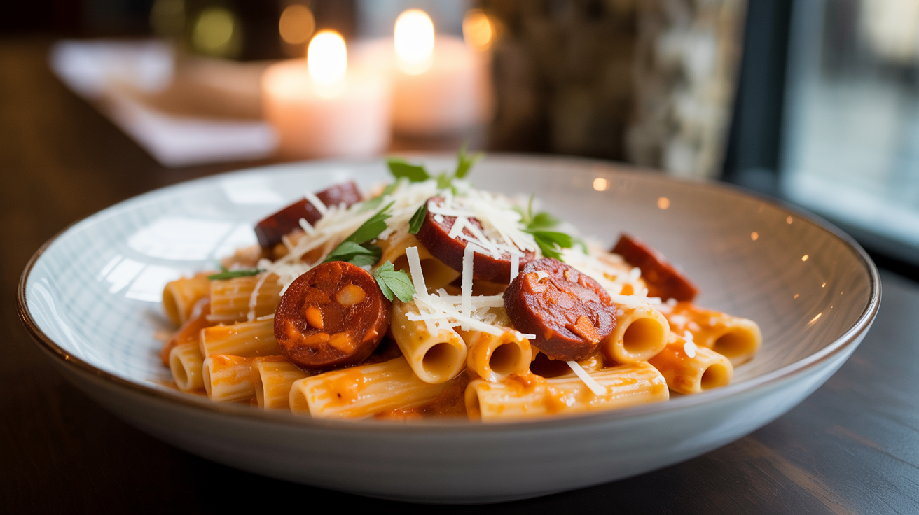 Chorizo Pasta Recipe: Spicy, Bold and Ready in 30 Min plated