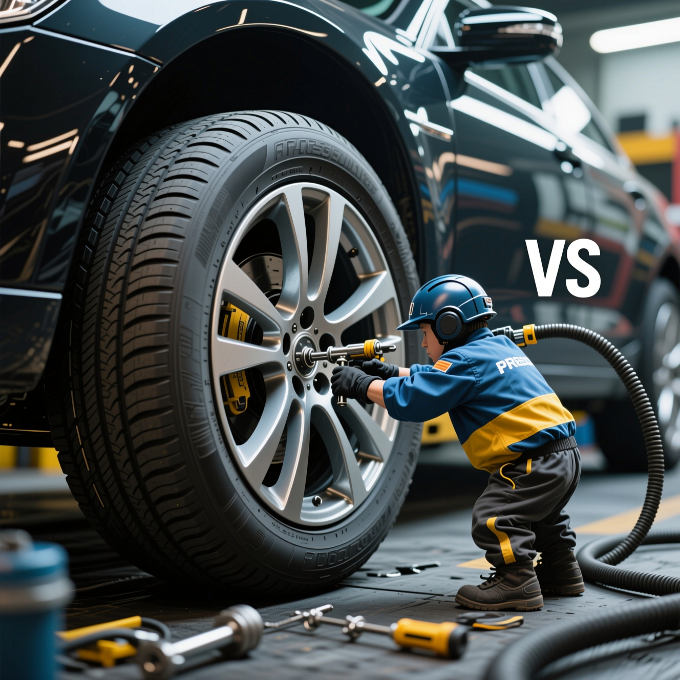 DIY vs. Professional Tire Repair, related to car tires repair, photorealistic, h