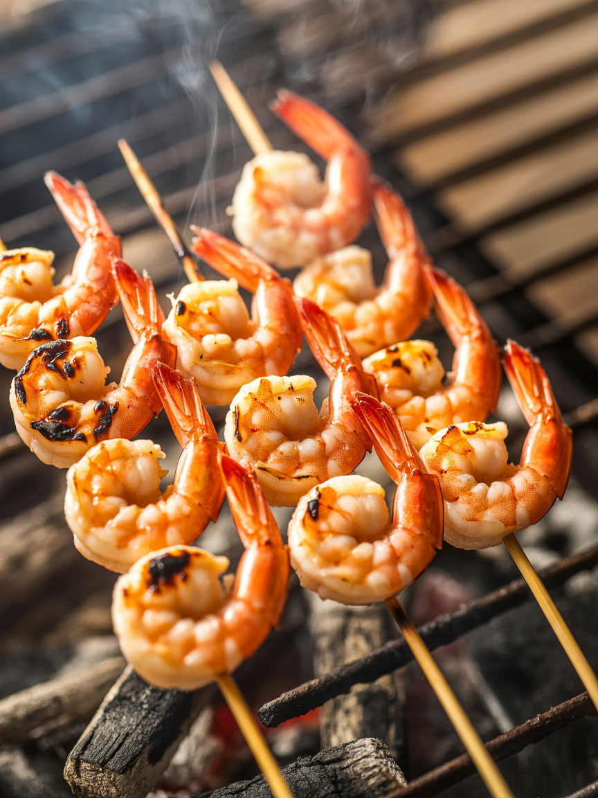 Grilled Shrimp Skewers Recipe - Perfect BBQ Seafood closeup detail