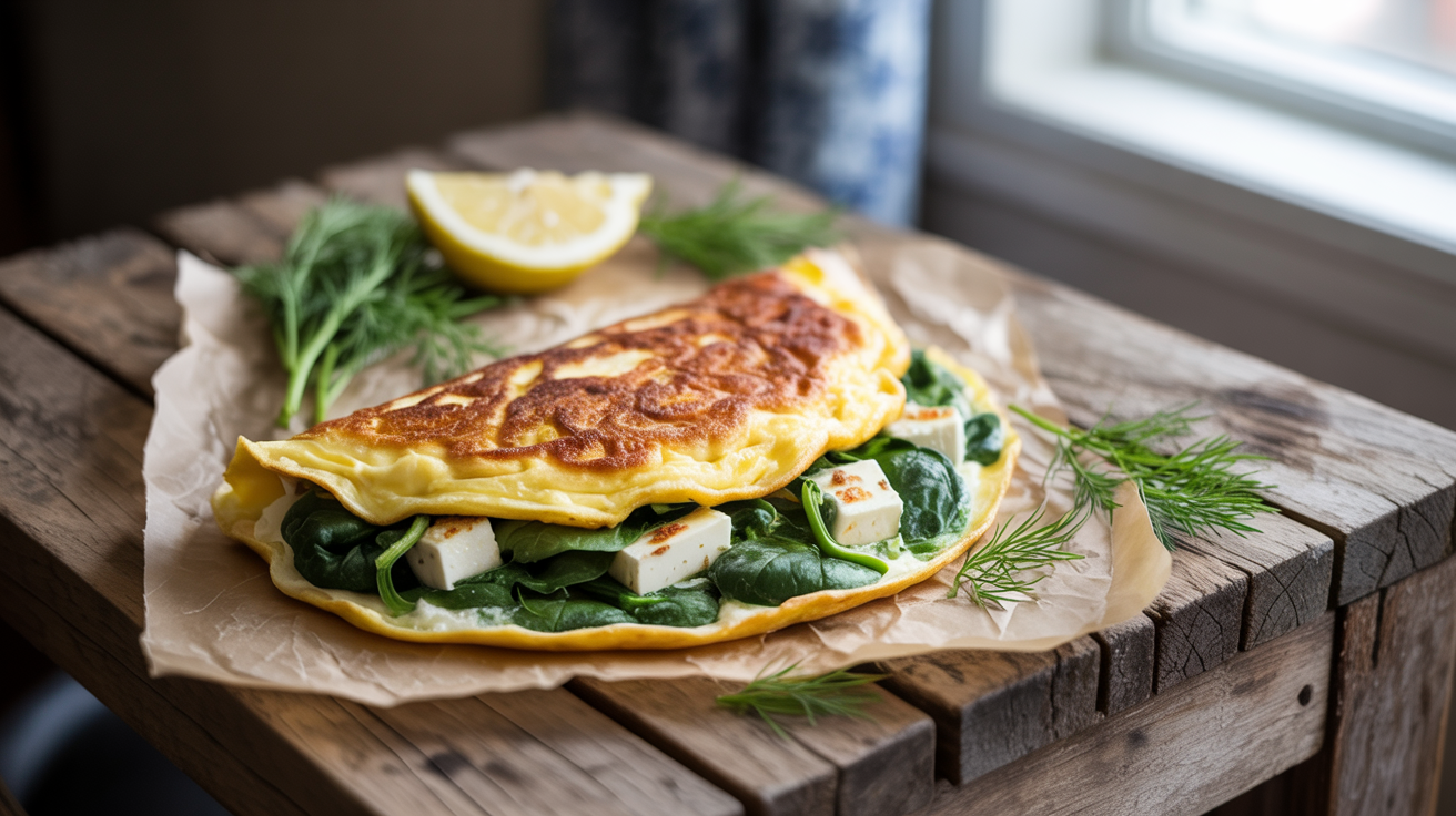 Spinach Feta Omelette Recipe - Fluffy & Delicious