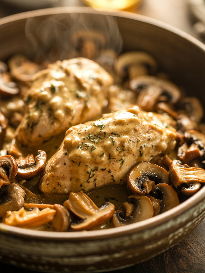 Easy Creamy Mushroom Chicken Recipe | 30-Minute Dinner closeup detail
