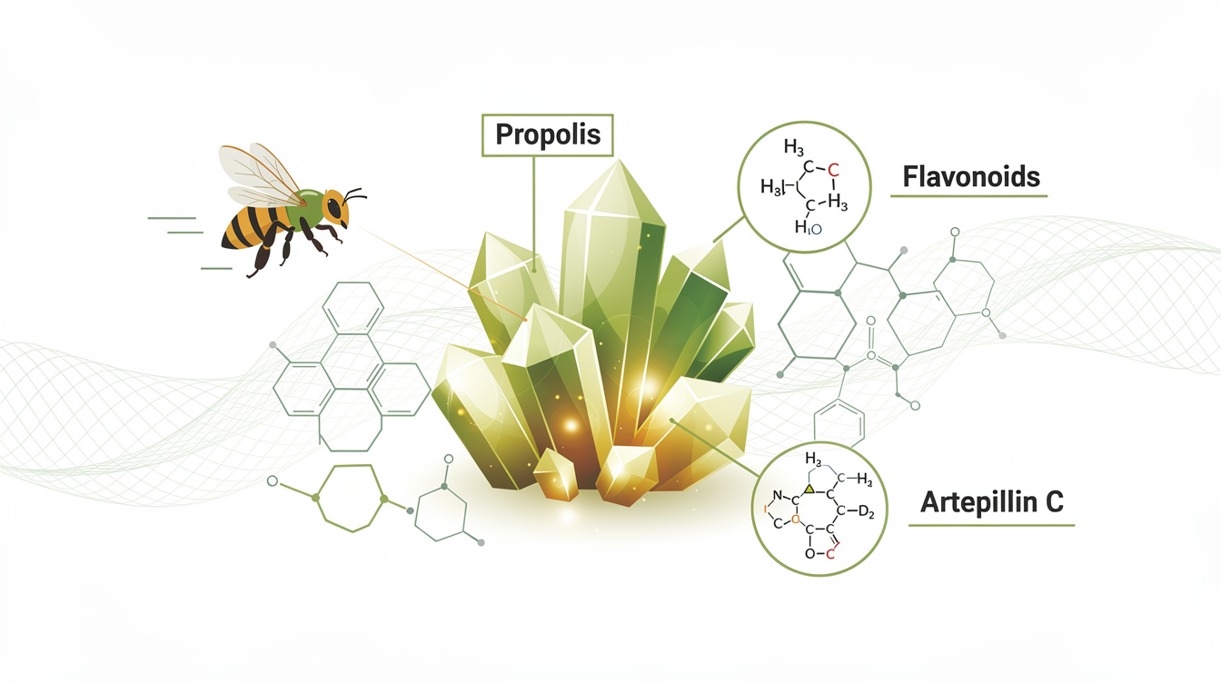 Effects of Brazilian green propolis and artepillin C on collagen metabolism and fibroblast behaviors: Implications for skin wound healing. scientific illustration