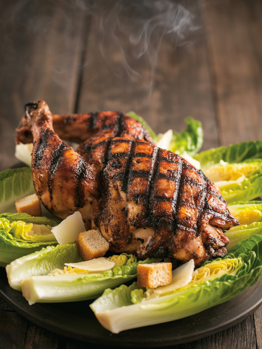 Grilled Chicken Caesar Salad Recipe - Pitmaster Guide closeup detail