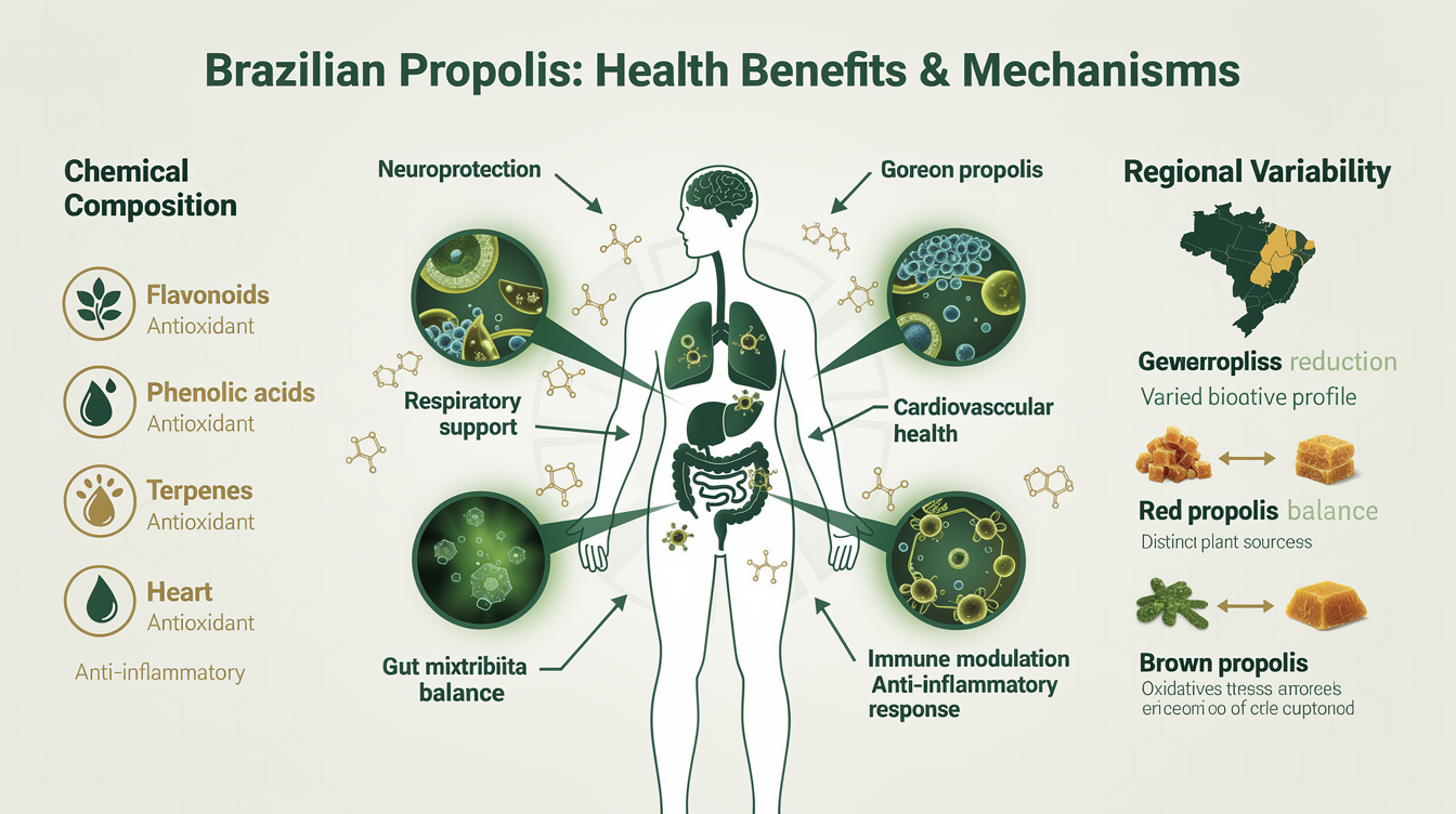 Brazilian propolis: Chemical composition, regional variability, and bioactive potential. mechanism illustration
