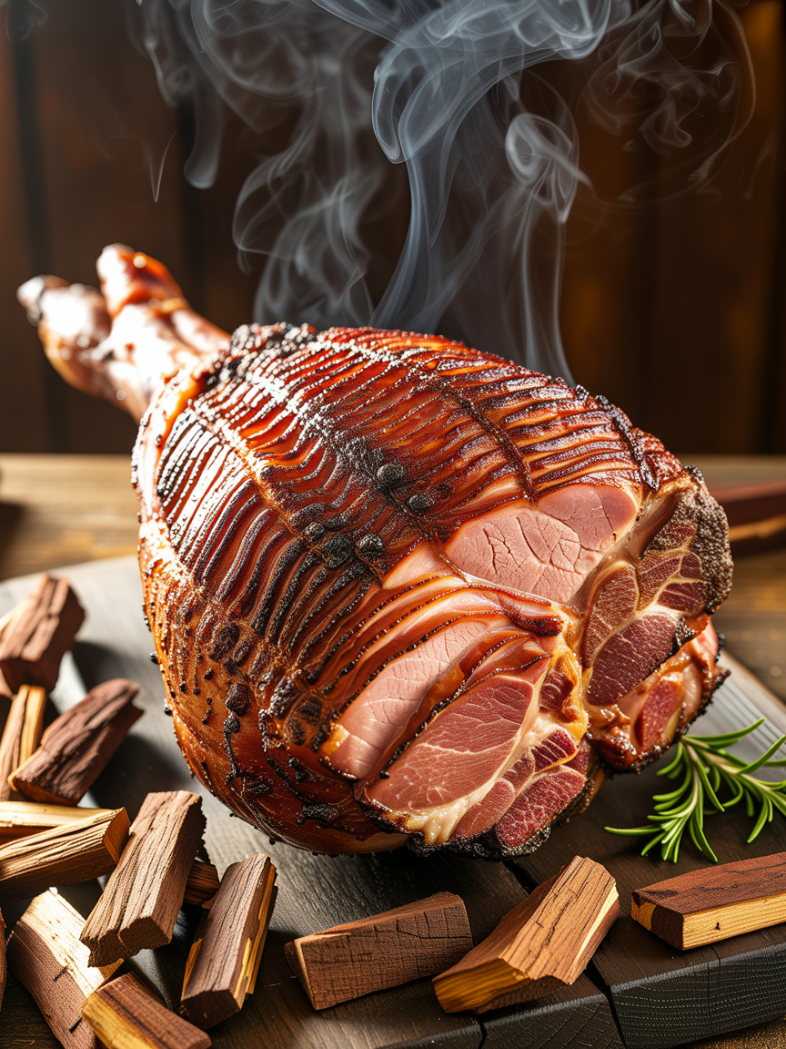 Smoked Ham Recipe: Perfect Low and Slow on the Grill closeup detail